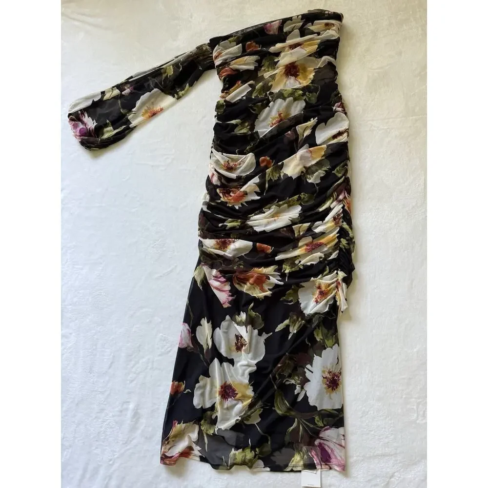 Abercrombie & Fitch Women's Elegant Floral Silhouette Mesh Maxi Dress Size L NWT